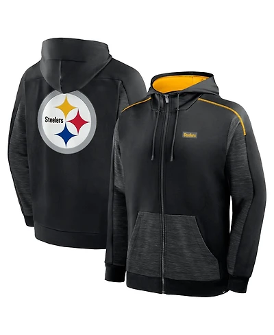 Fanatics Men's Black Pittsburgh Steelers Checkdown Pass Full-Zip Hoodie