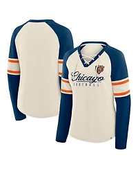 Fanatics Women's Cream/Navy Chicago Bears Hometown Gridiron Hero Raglan Lace-Up V-Neck Long Sleeve T-Shirt