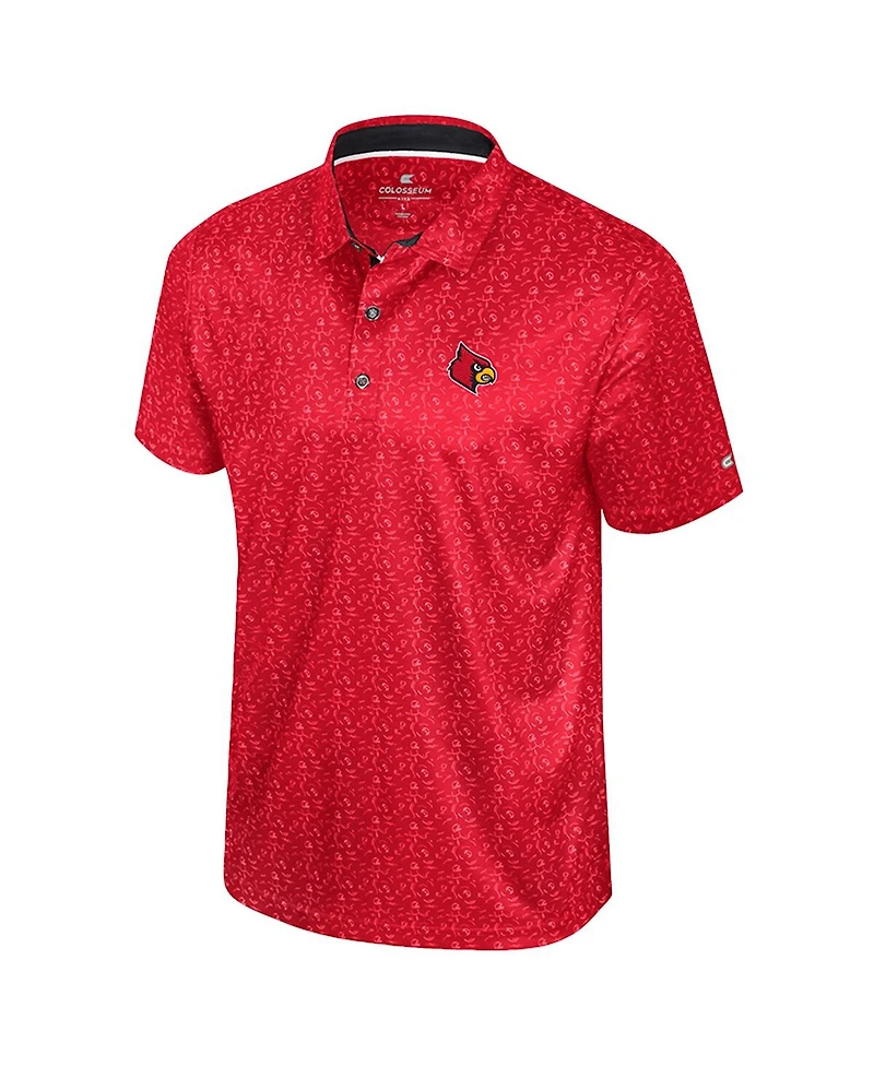 Colosseum Men's Red Louisville Cardinals Football Print Polo Shirt
