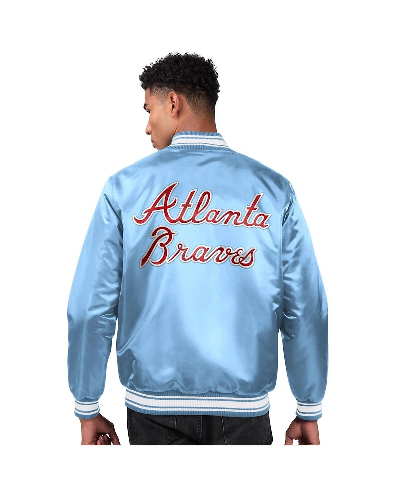 Starter Men's Light Blue Atlanta Braves Locker Room Satin Full-Snap Varsity Jacket