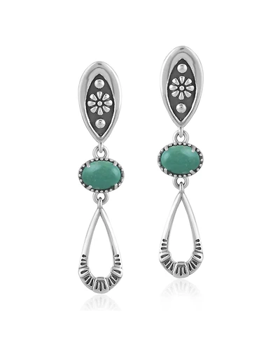 American West Jewelry Sterling Silver Green Turquoise Teardrop Double Loop Gemstone Earrings