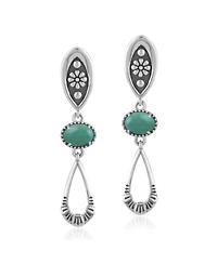 American West Jewelry Sterling Silver Green Turquoise Teardrop Double Loop Gemstone Earrings