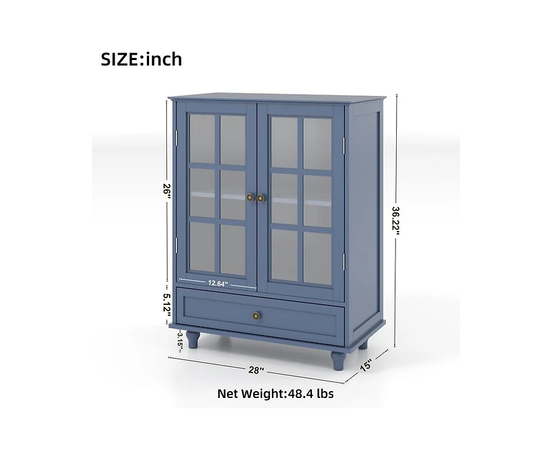 Casainc Storage Cabinet with Double Glass Doors and Drawer