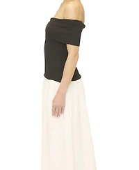 Central Park West Women's Darcy Mixed Media Off Shoulder Dress