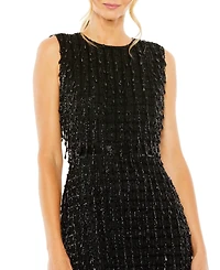 Mac Duggal Women's Sleeveless High Neck Beaded Midi Sheath Dress