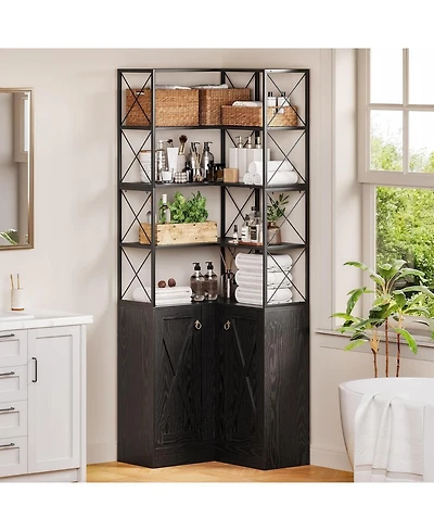 Tribesigns 79-Inch Ultra Tall Corner Cabinet with 4-Tier Shelf, Double Doors and X Baffle Design, L Shaped Storage Cabinet & Shelf, Black
