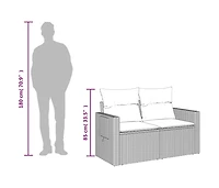 vidaXL Patio Sofa with Cushions 2-Seater Black Poly Rattan
