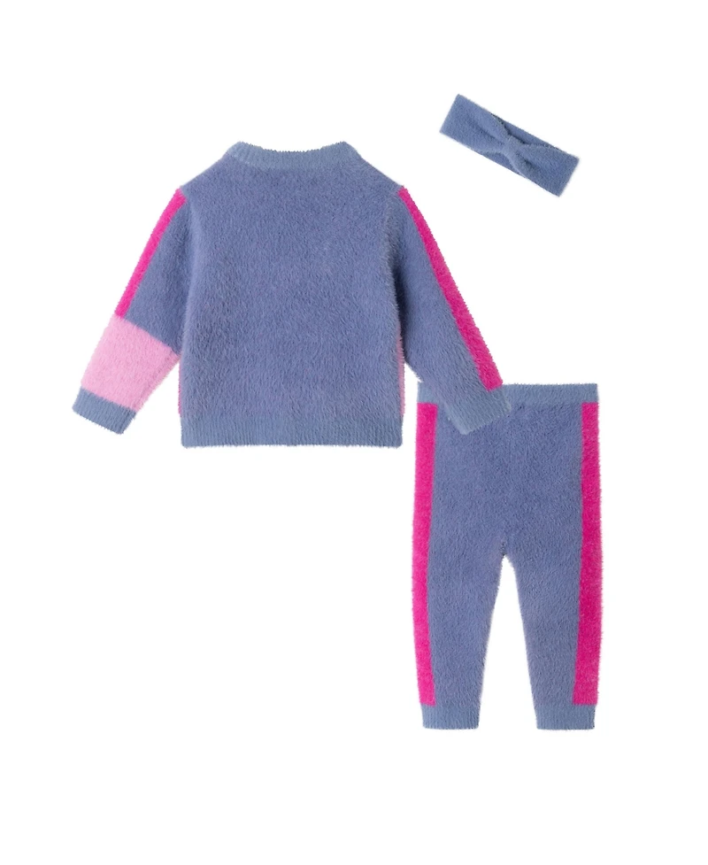 Andy & Evan Baby Girls Heart Color Block Sweater w/Pant Headband Set