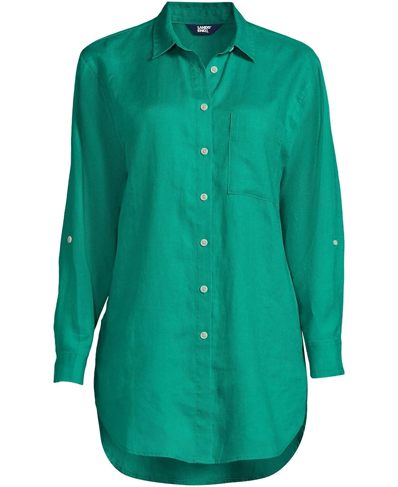 Lands' End Women's Plus Linen Roll Sleeve Oversized Relaxed Tunic Top