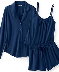 Lands' End Plus Cooling 3 Piece Pajama Set - Long Sleeve Top Cami and Shorts