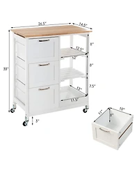 Gymax Rolling Kitchen Island Utility Storage Cart w/ 3 Storage Drawers & Shelves