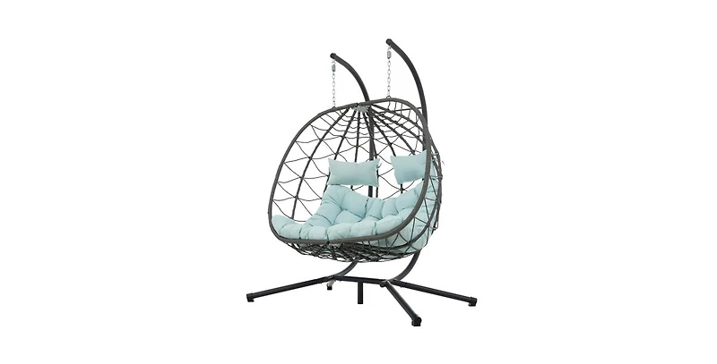 Flynama 60 Inch Two-Person Wicker Egg Chair with Stand and Cushions