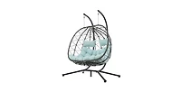 Flynama 60 Inch Two-Person Wicker Egg Chair with Stand and Cushions