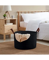 Ornavo Home 21" Large Round Cotton Rope Storage Basket Laundry Hamper with Faux Leather Handles