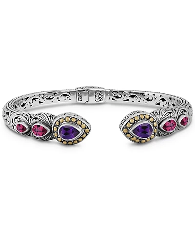 Amethyst, Pink Topaz & Bali Ubud Cuff Bracelet in Sterling Silver and 18K Gold, Small