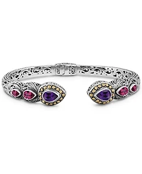 Amethyst, Pink Topaz & Bali Ubud Cuff Bracelet in Sterling Silver and 18K Gold, Small