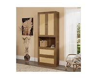 Casainc 2 Doors Bookshelf with Usb Port and 3 Drawers Side Cabinet Storage Shelves