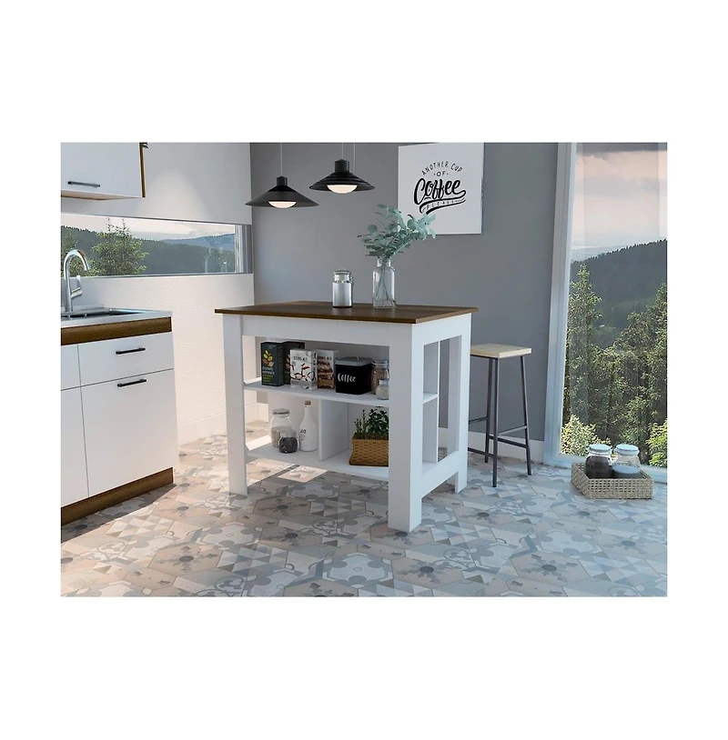 Tuhome Cala Kitchen Island White / Walnut Mdf