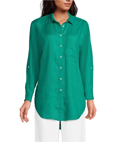 Lands' End Women's Linen Roll Sleeve Oversized Relaxed Tunic Top