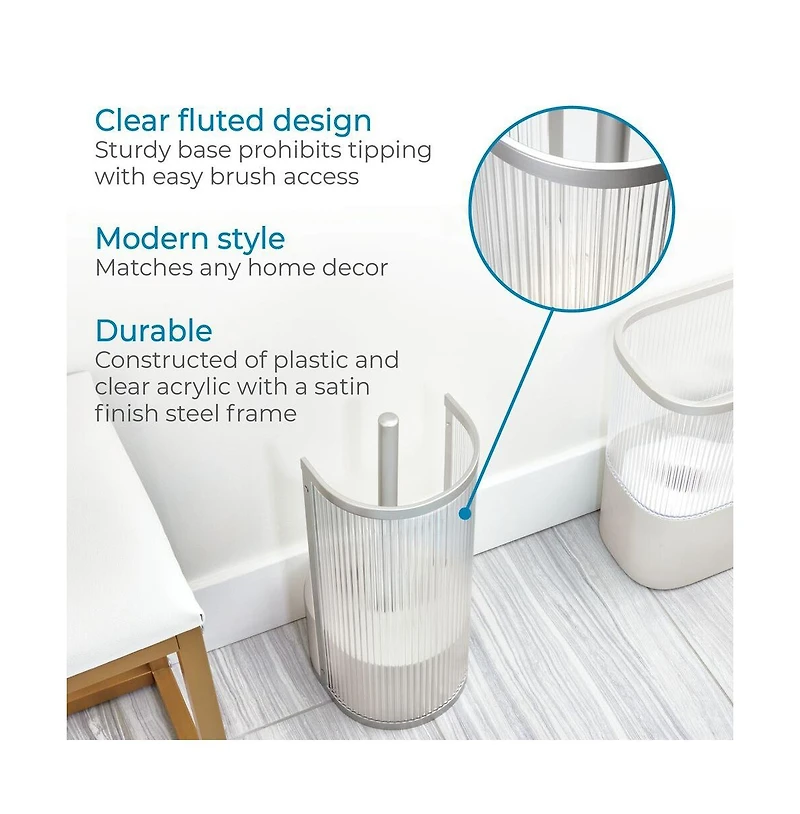 iDesign Fluted Plastic Toilet Brush and Holder - Clear/Satin/Gray