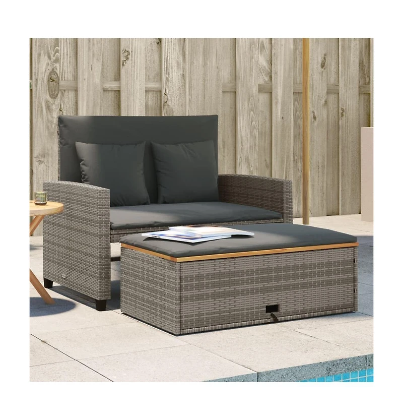 vidaXL Garden Sofa Gray Pe wicker, acacia wood, powder-coated steel Medium