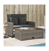 vidaXL Garden Sofa Gray Pe wicker, acacia wood, powder-coated steel Medium