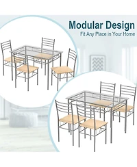 Costway 5 Piece Dining Set Table and 4 Chairs Glass Top Kitchen Breakfast Furniture