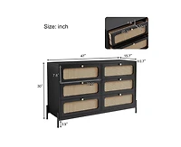 Casainc Rattan Wood Closet 6-Drawer Dresser Wood Storage Cabinet