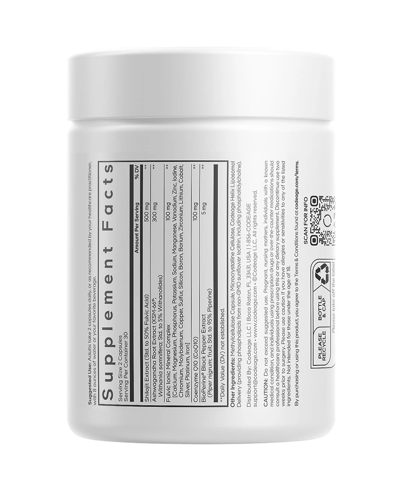 Codeage Liposomal Himalayan Shilajit+ Supplement - 500 mg Shilajit, Ksm-66 Ashwagandha, CoQ10, Fulvic Ionic Minerals, Calcium, Magnesium, BioPerine