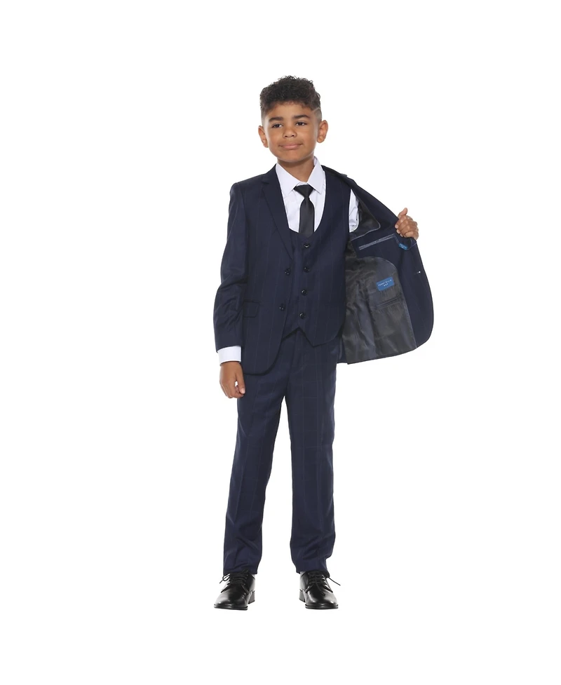 Perry Ellis Little Boys 5 Piece Windowpane Suit,Vest,Pants,Shirt and Tie Set