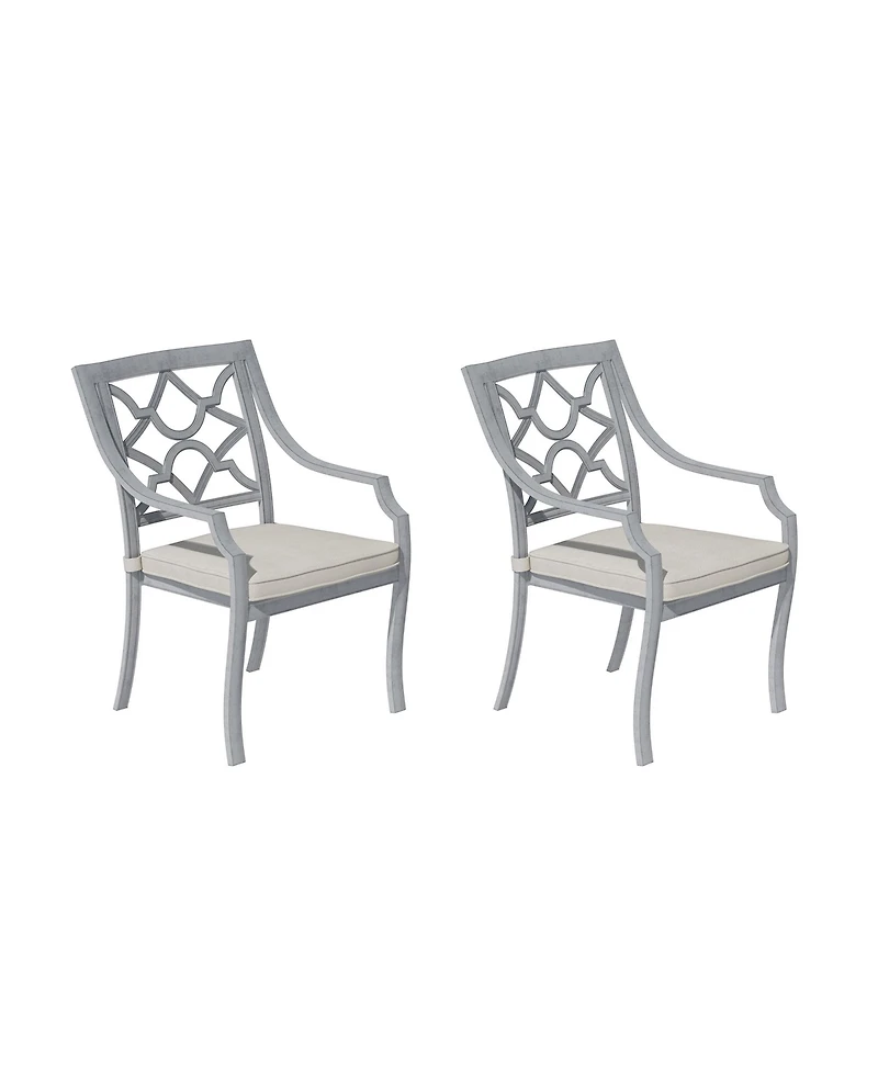 2 Piece Cast Aluminum Outdoor Dining Patio Chairs;Beige Cushion