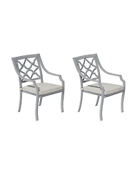 2 Piece Cast Aluminum Outdoor Dining Patio Chairs;Beige Cushion