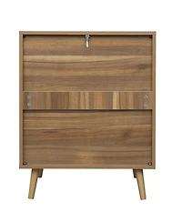 3 Drawer Storage Cabinet Rattan Dressers Chest of Drawers Entryway Cabinet Fluted Nightstand Bedside Table Dresser for Bedroom Living Room, Brown