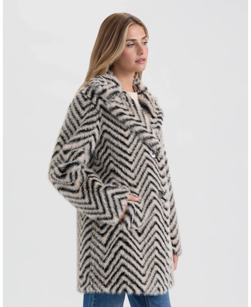 Ellen Tracy Women's Chevron Shearling Overcoat