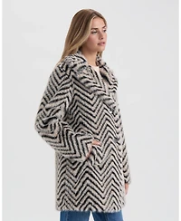 Ellen Tracy Women's Chevron Shearling Overcoat