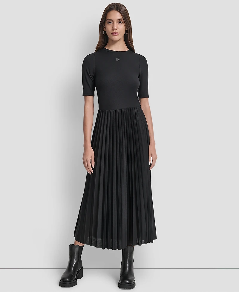 Dkny Jeans Women's Ballet Sleeve Pleated Midi Dress