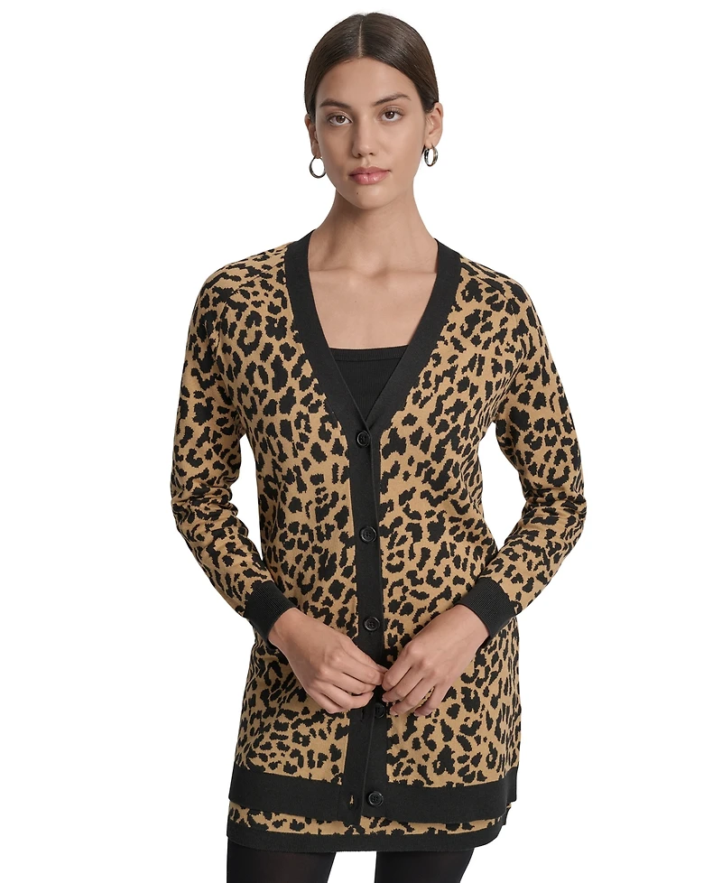 Dkny Jeans Women's Cheetah Print Long Sleeve Cardigan Sweater