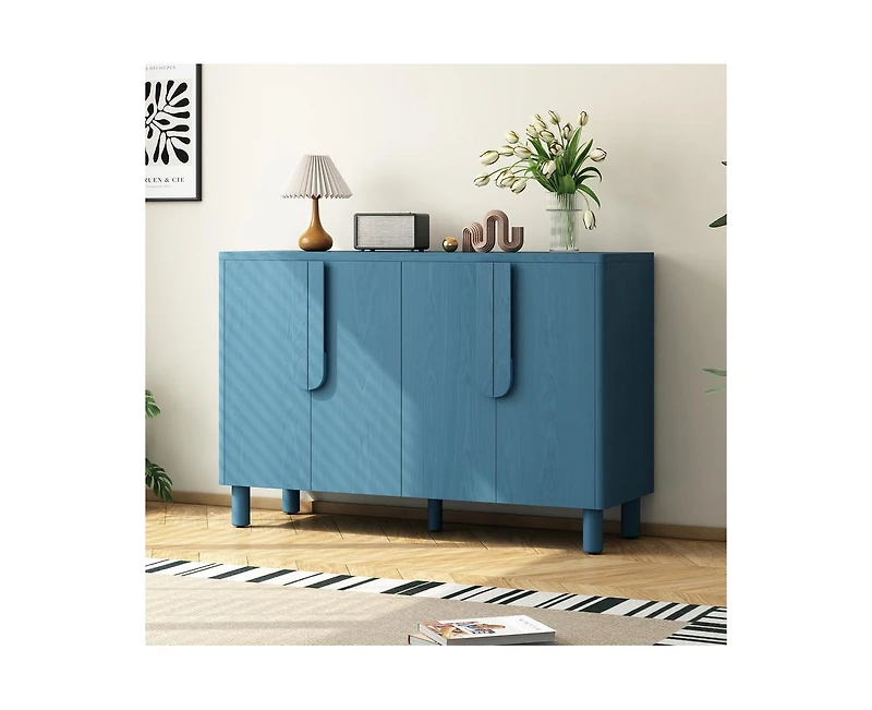 Casainc 4 Door Storage Cabinet with Unique Arc Handles and Adjustable Shelves