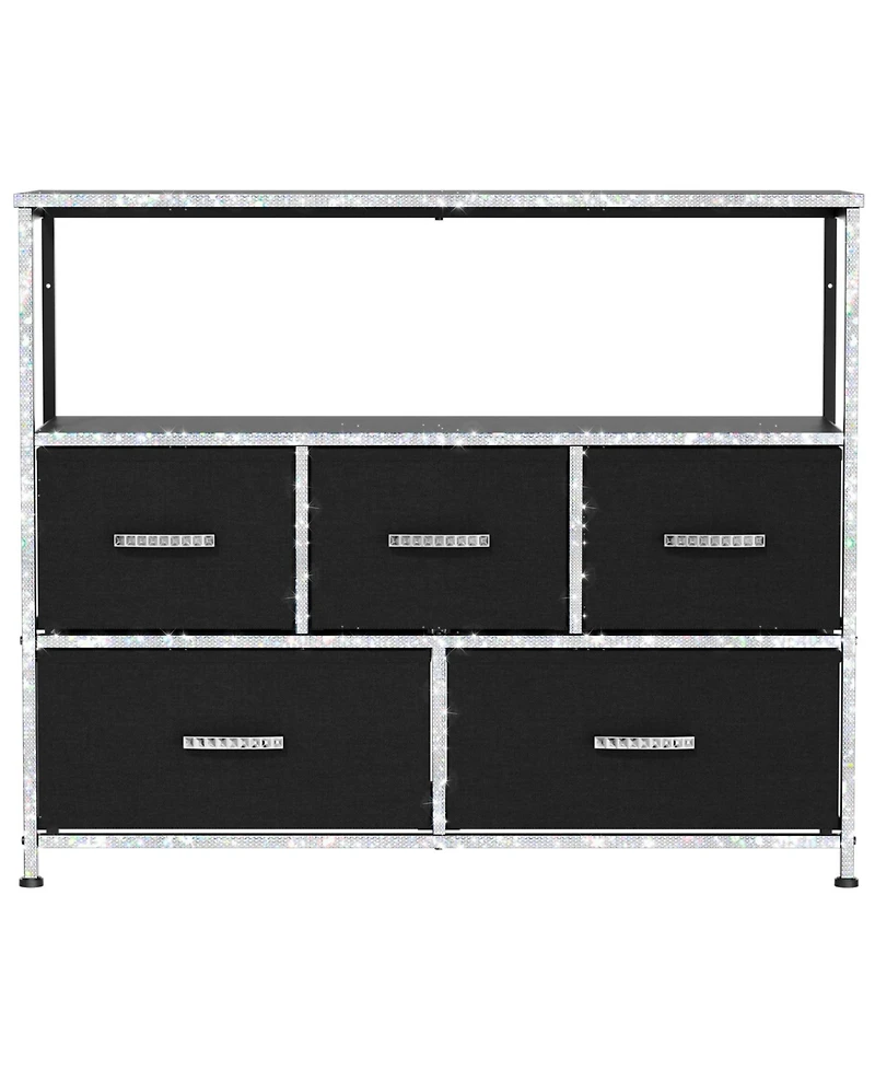 Mr Ironstone Dresser Tv Stand, Entertainment Center with 5 Fabric Drawers, Media Console Table for Tv with Open Storage Shelf Dresser for Bedroom/Livi