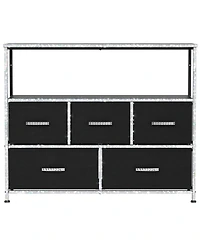 Mr Ironstone Dresser Tv Stand, Entertainment Center with 5 Fabric Drawers, Media Console Table for Tv with Open Storage Shelf Dresser for Bedroom/Livi