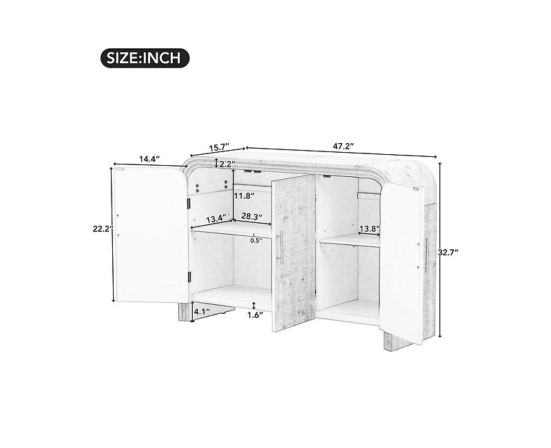 Casainc Retro Minimalist Curved Cabinet with Gold Handles and Adjustable Dividers