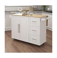 Maison Boucle 53.5" Rolling Kitchen Island Cart with Solid Wood Drop Leaf, 3 Drawers, Cabinet, Spice and Towel Rack-Maison Boucle