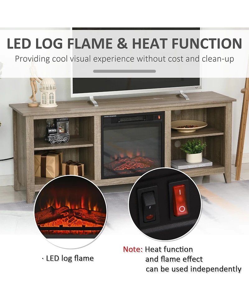 Homcom 60" W x 23.5" H Electric Cabinet Fireplace w/ Mantel, Tv Sd