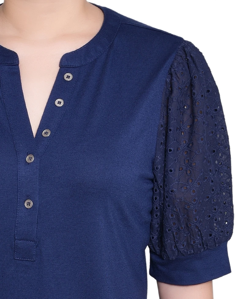 Ny Collection Women's Puff Elbow Sleeve Top