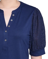 Ny Collection Women's Puff Elbow Sleeve Top