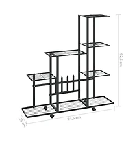 Flower Stand with Wheel 37.2"x9.8"x36.4" Black Metal