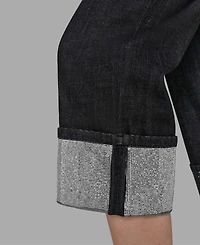 Karl Lagerfeld Paris Petite High-Rise Cuffed-Embellished Jeans