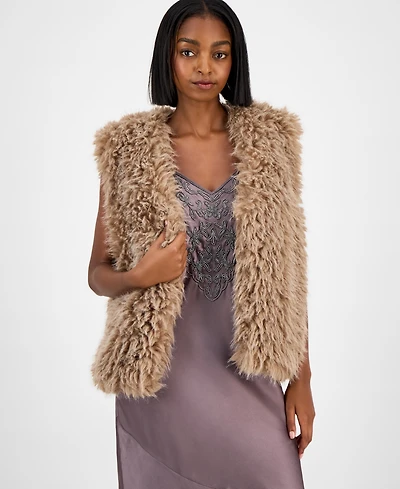 And Now This Petite Shaggy Sleeveless Vest Jacket, Macy's Exclusive