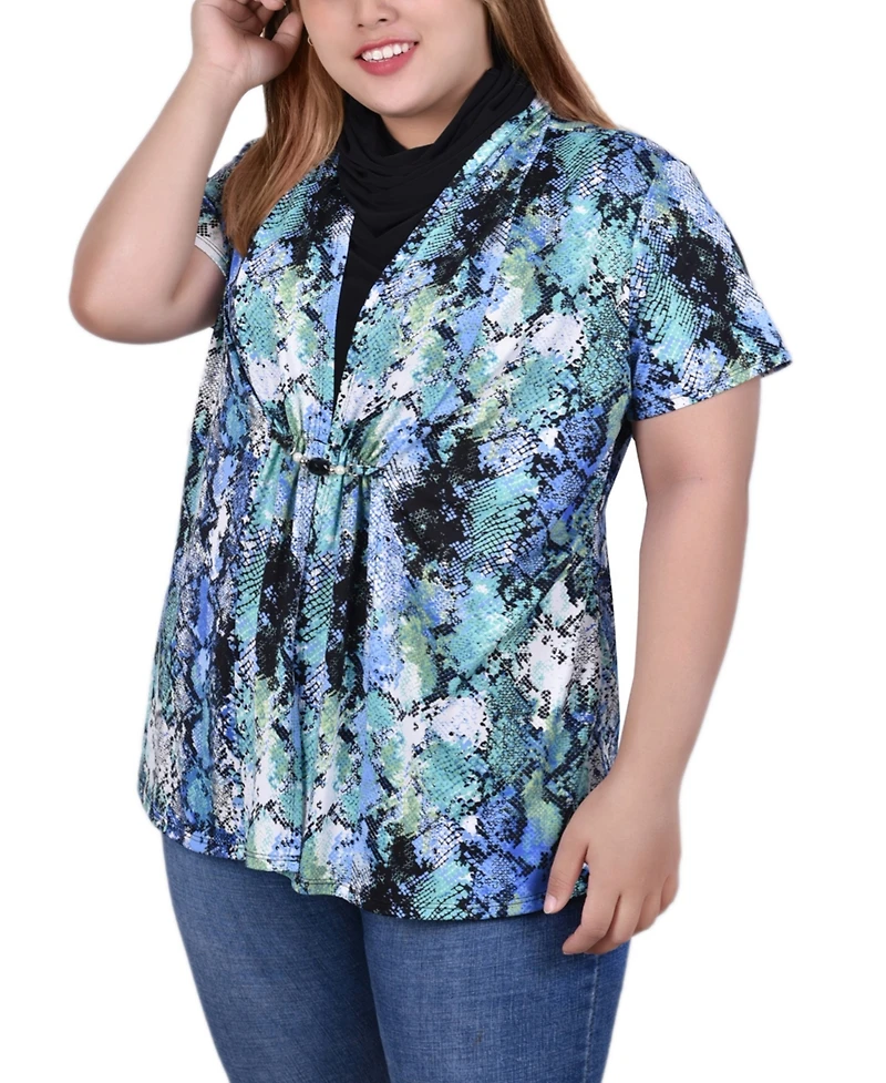 Ny Collection Plus Short Sleeve Cowl Neck