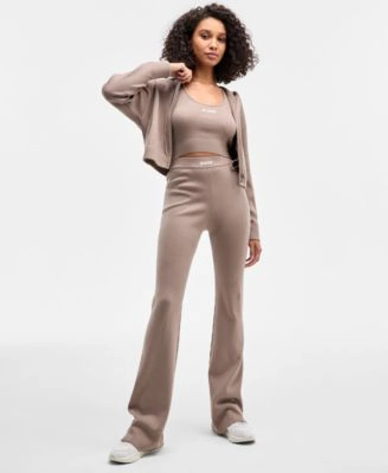 Guess Womens Flaminia Ribbed Zipped Hoodie Sweater Bralette Top Ribbed Sweater Flare Pants